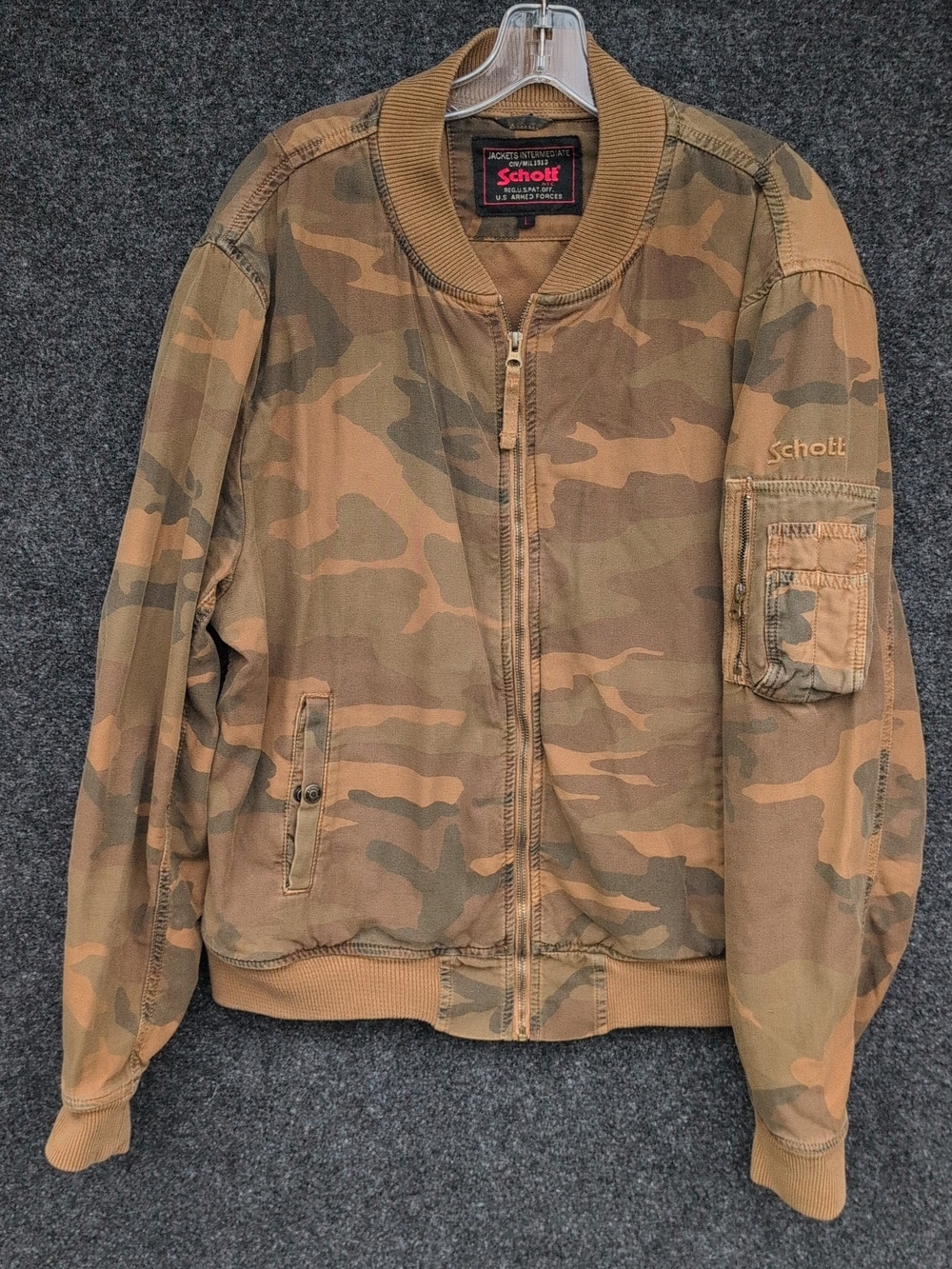 Vtg Schott Jacket Mens Large Brown Camo Military Intermediate Lightweight Bomber